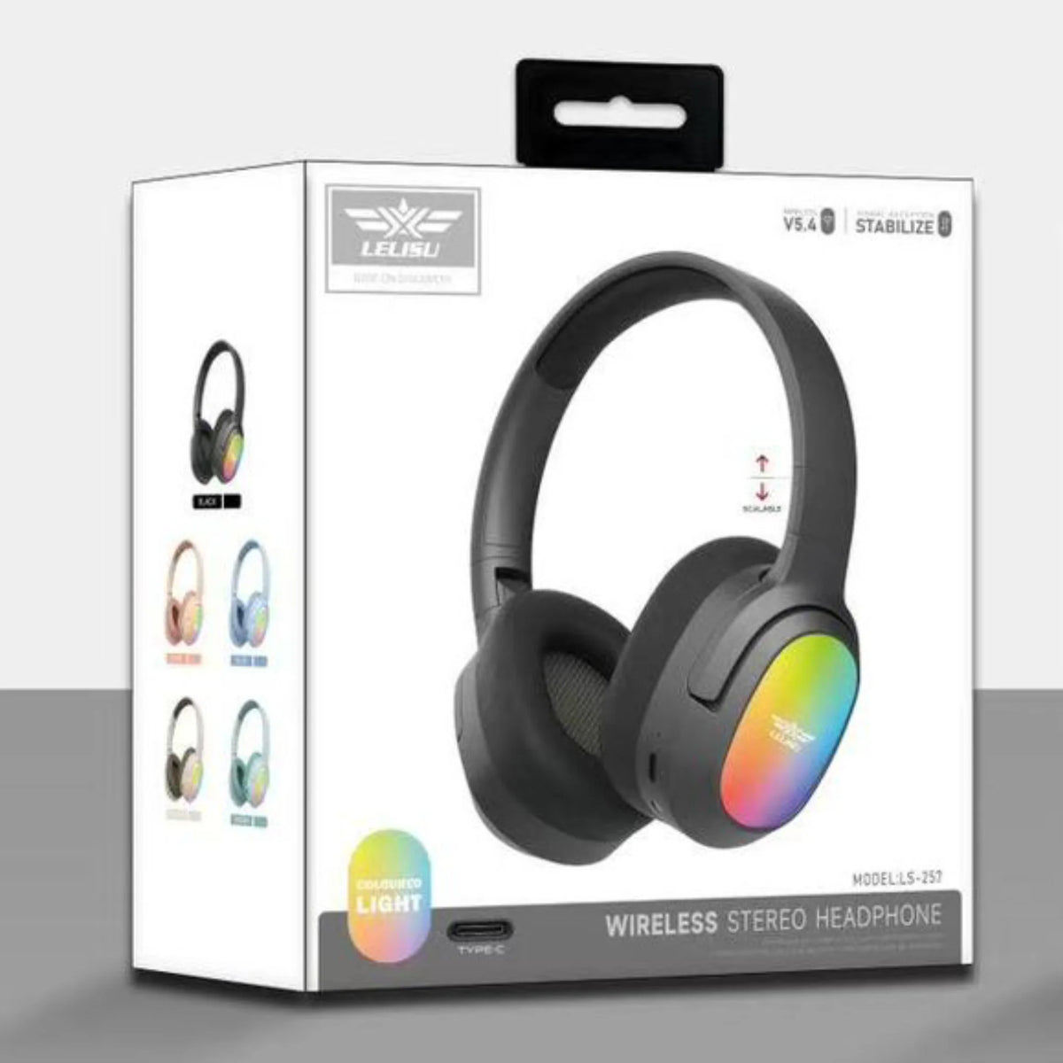 y50- Lelisu LS-257 Wireless Stereo Headphones | Bluetooth 5.4 Over-Ear Headset with Type-C Charging & LED Lights