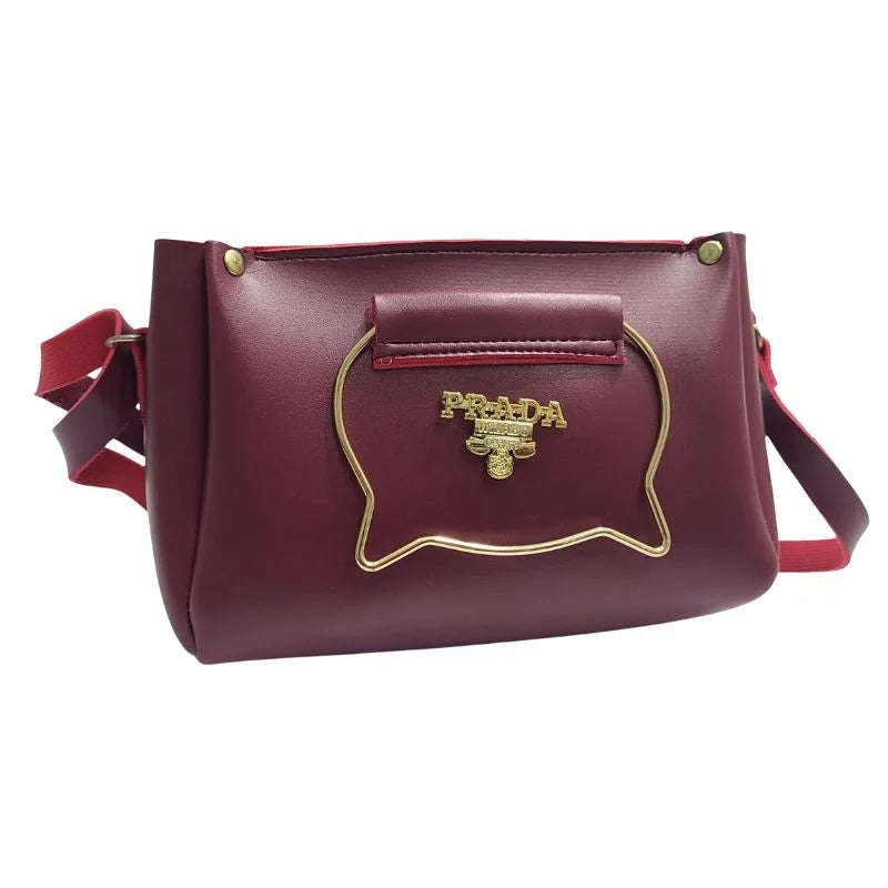 y64- Maroon Elegant Cat Handle Handbag for Girls & Ladies | Stylish Shoulder & Crossbody Bag with Gold Accents | Adjustable Strap