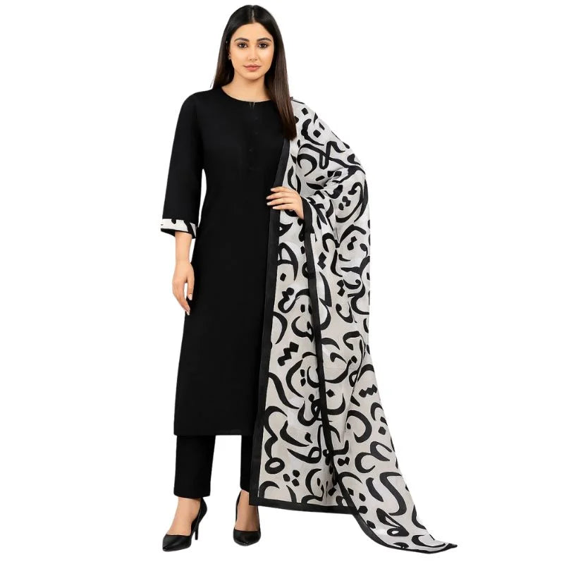 y79- Katan Silk 3-Piece Suit for Women | Unstitched Plain Shirt & Trouser with Heavy Winter Silk Shawl