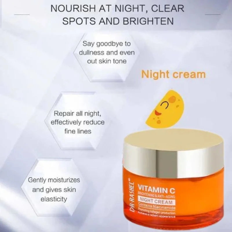 y92- Dr. Rashel Vitamin C Brightening & Anti-Aging NIGHT Cream | Deep Repair & Skin Renewal Moisturizer (50 g) | Imported