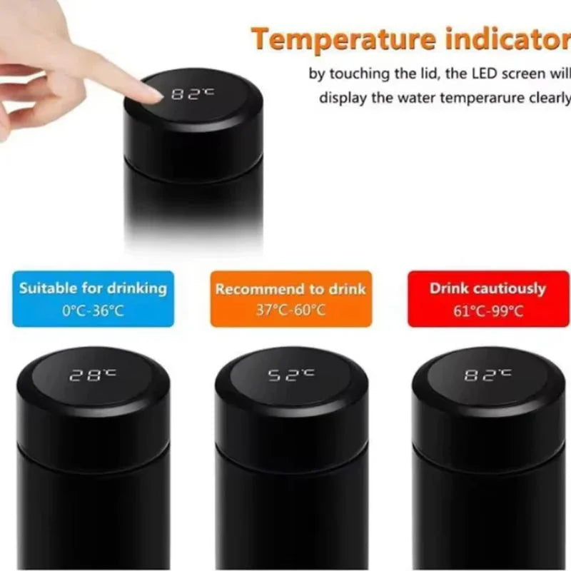 y39- LED Temperature Display Water Bottle Stars Design | Smart Stainless Steel Vacuum 500ml Flask | Random Color