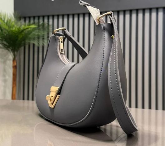 y59- Crescent Luxury Faux Leather Shoulder Bag | Dark Gray Elegant Handbag for Women