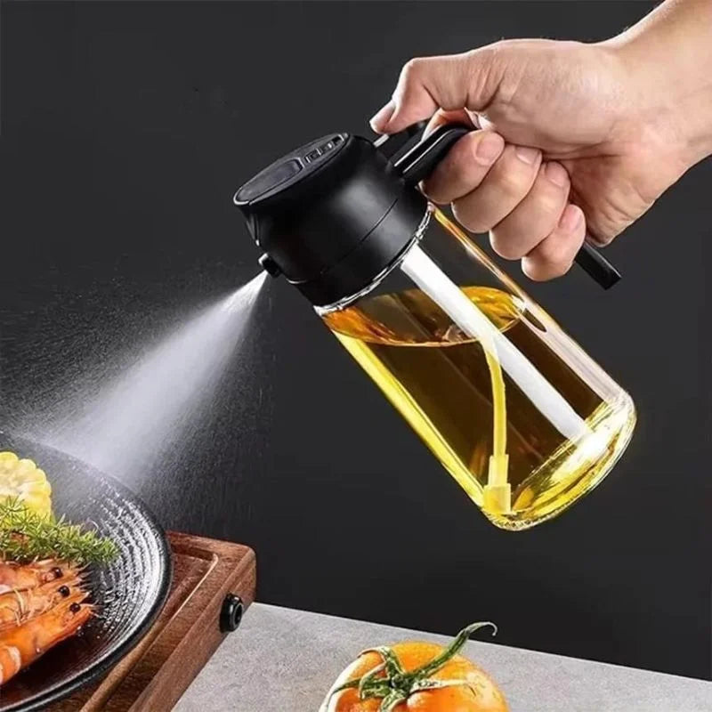 y19- 2-in-1 Glass Oil Spray Bottle & Dispenser with Pouring Spout | Kitchen Oil Mister for Air Fryer, BBQ & Cooking| 450ml