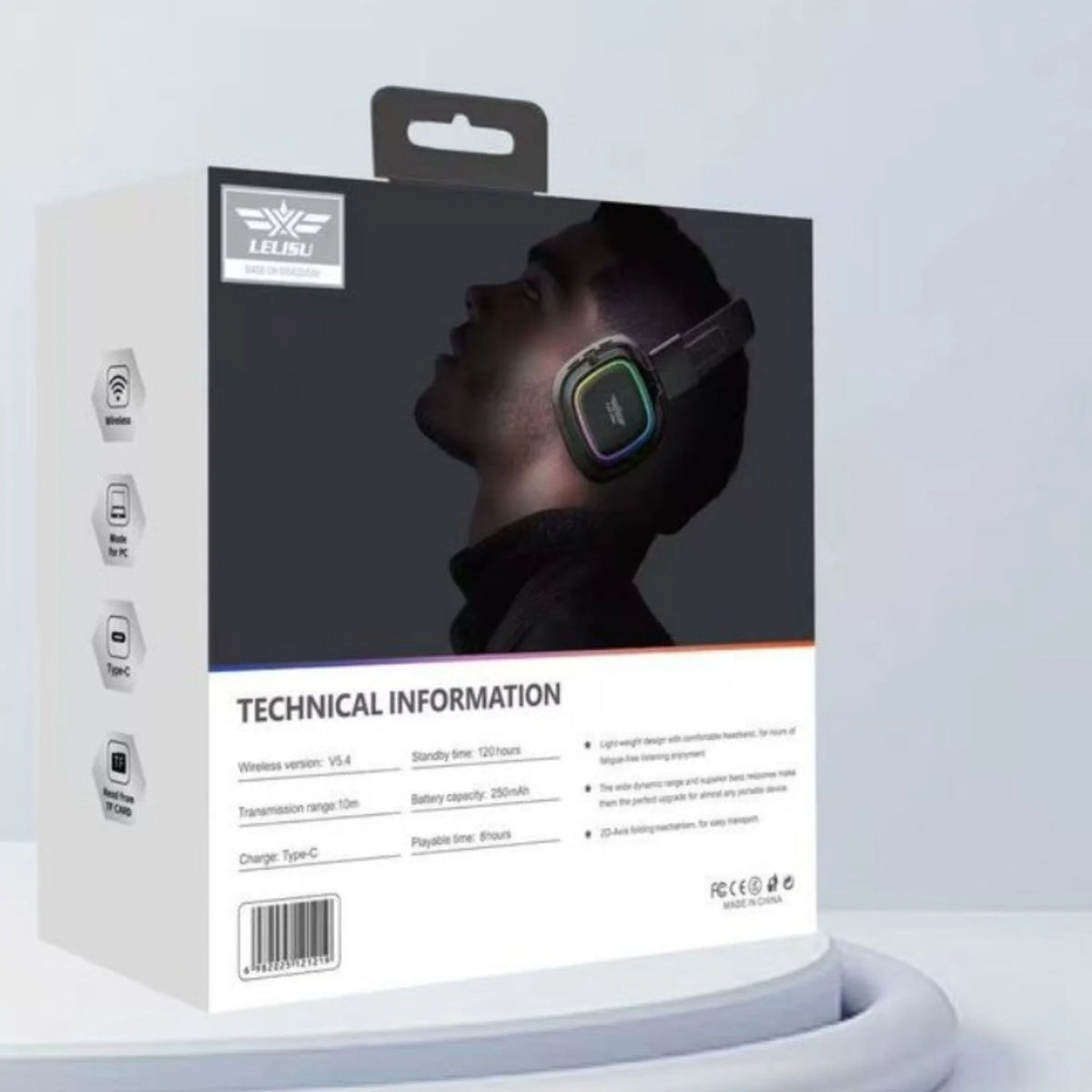 y49- Lelisu LS-258 Wireless Stereo Headphones | Bluetooth 5.4 Over-Ear Headset with Type-C Charging & LED Lights