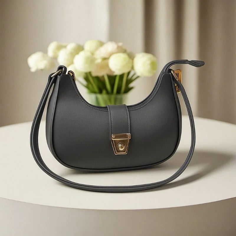 y59- Crescent Luxury Faux Leather Shoulder Bag | Dark Gray Elegant Handbag for Women