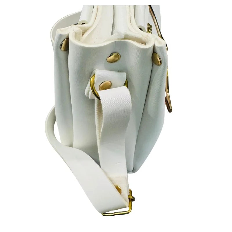 y61- White Elegant Cat Handle Handbag for Girls & Ladies | Stylish Shoulder & Crossbody Bag with Gold Accents | Adjustable Strap