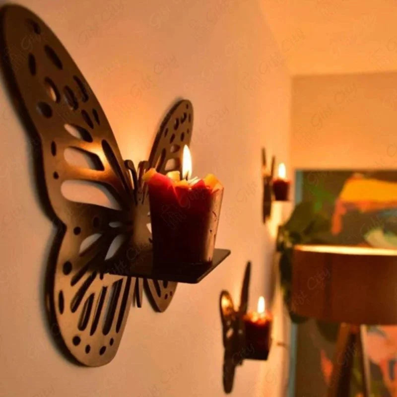 y47- Wooden Butterfly Wall Shelf | Laser Cut MDF Wall Art Decor | Decorative Floating Shelf & Candle Holder | pack of 3