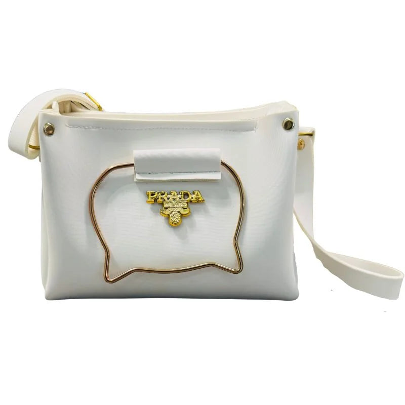 y61- White Elegant Cat Handle Handbag for Girls & Ladies | Stylish Shoulder & Crossbody Bag with Gold Accents | Adjustable Strap