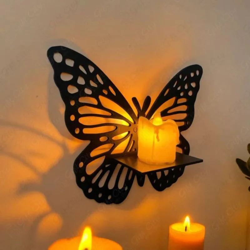 y47- Wooden Butterfly Wall Shelf | Laser Cut MDF Wall Art Decor | Decorative Floating Shelf & Candle Holder | pack of 3