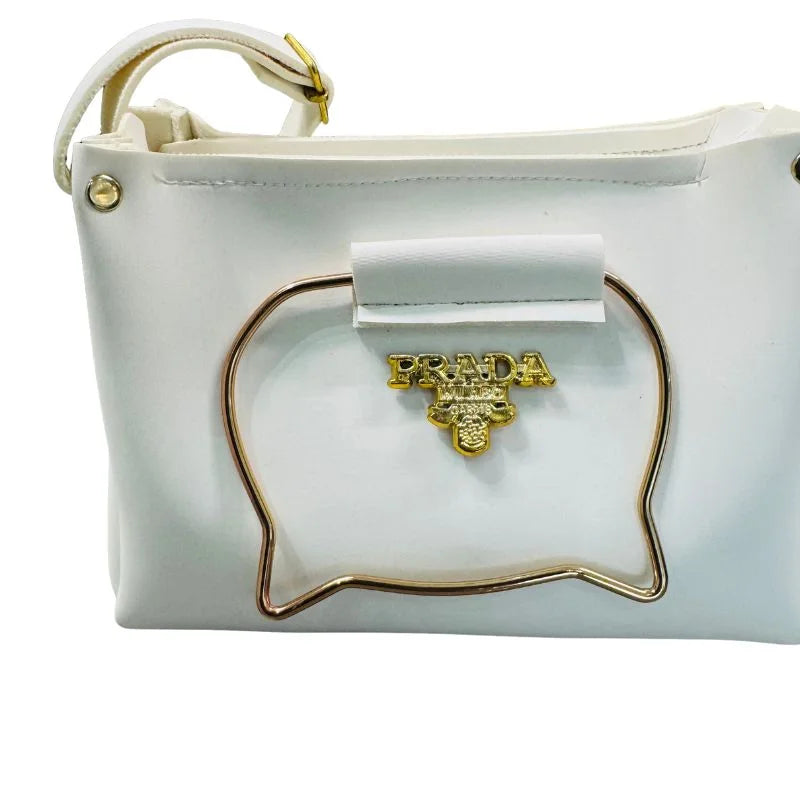 y61- White Elegant Cat Handle Handbag for Girls & Ladies | Stylish Shoulder & Crossbody Bag with Gold Accents | Adjustable Strap