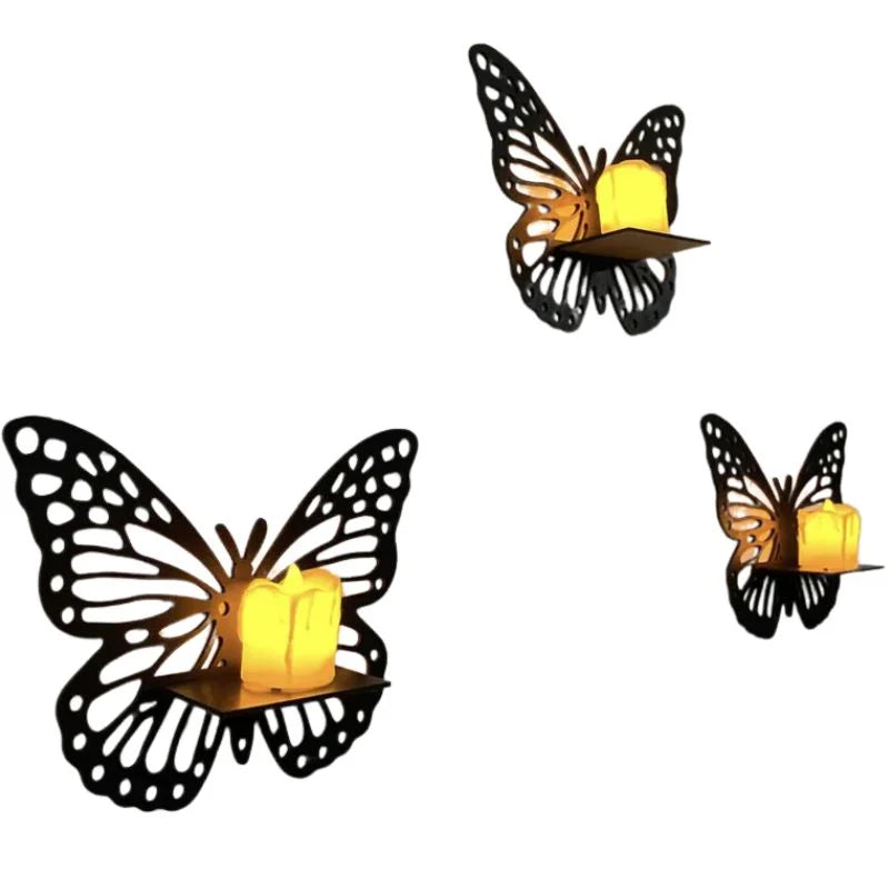 y47- Wooden Butterfly Wall Shelf | Laser Cut MDF Wall Art Decor | Decorative Floating Shelf & Candle Holder | pack of 3