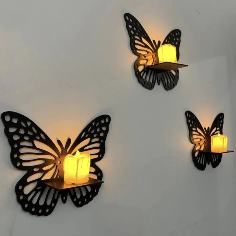 y47- Wooden Butterfly Wall Shelf | Laser Cut MDF Wall Art Decor | Decorative Floating Shelf & Candle Holder | pack of 3