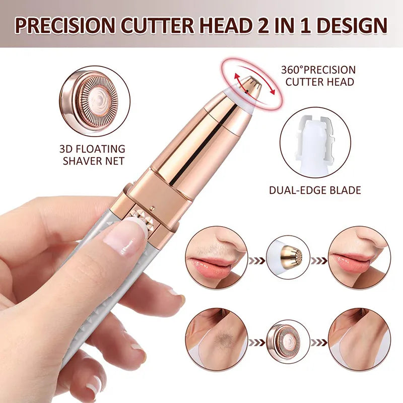 y85- 2-in-1 Flawless Facial Hair Remover & Eyebrow Trimmer | USB Rechargeable, Painless & Portable | Silver Color