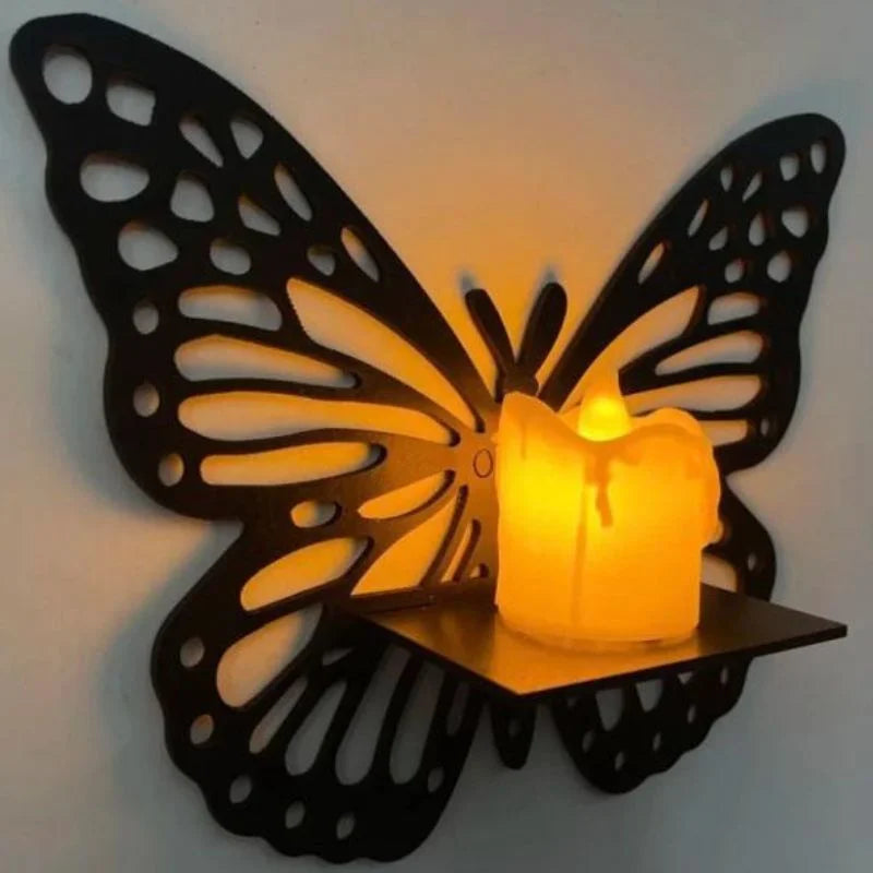 y47- Wooden Butterfly Wall Shelf | Laser Cut MDF Wall Art Decor | Decorative Floating Shelf & Candle Holder | pack of 3