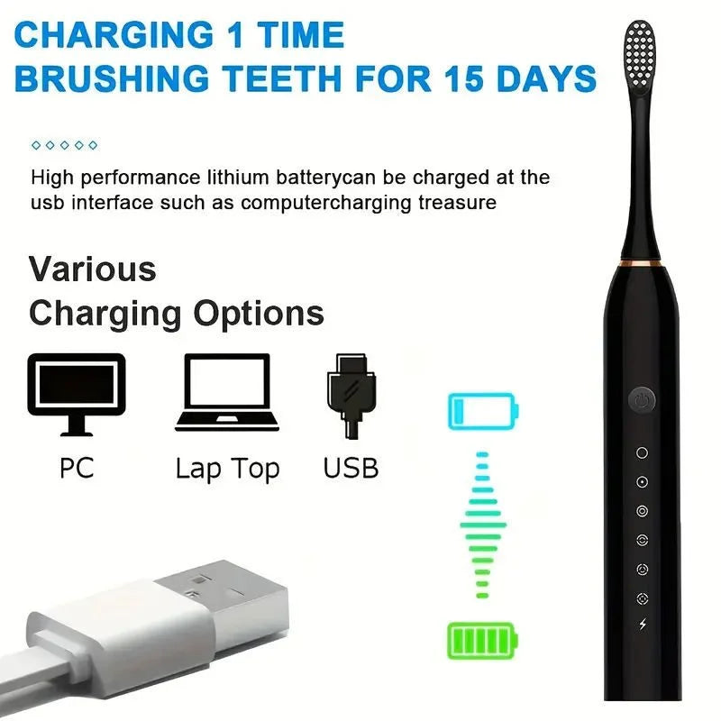 y43- X3 Sonic Electric Toothbrush Rechargeable | USB Fast Charging Toothbrush with 5 Modes Deep Cleaning Whitening & Gum Care