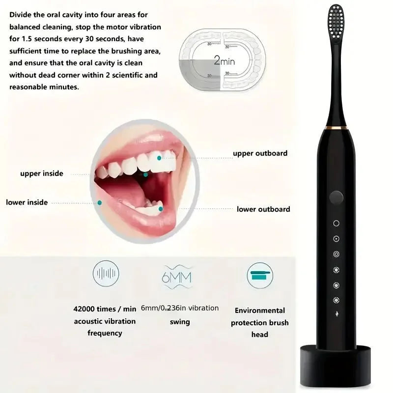 y43- X3 Sonic Electric Toothbrush Rechargeable | USB Fast Charging Toothbrush with 5 Modes Deep Cleaning Whitening & Gum Care