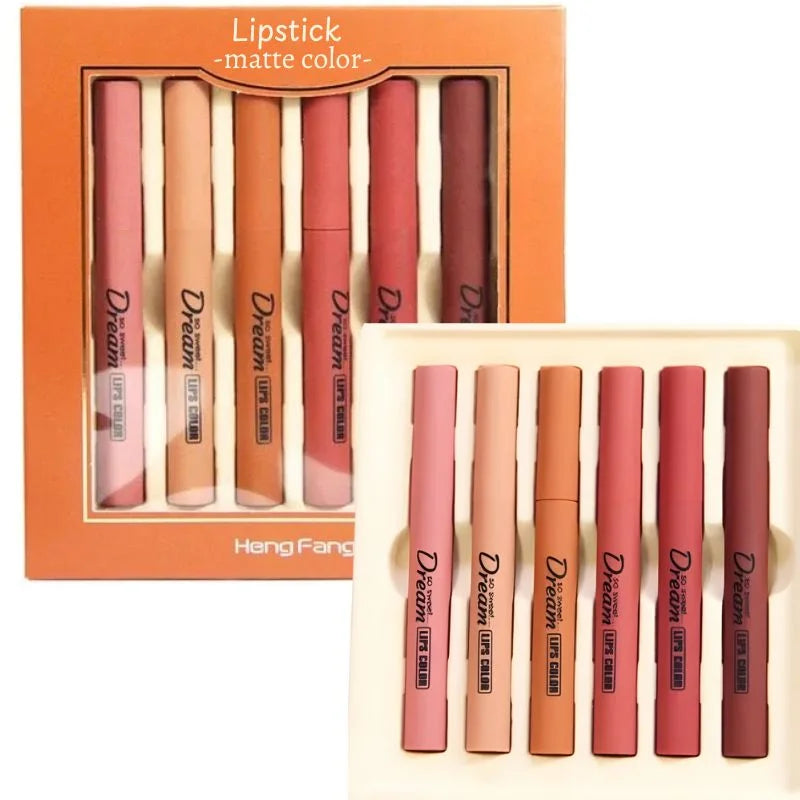 y88- Hengfang Matte Dream Lipstick Set – 6-Piece Long-Lasting Nude Shades | Waterproof, Smooth Finish