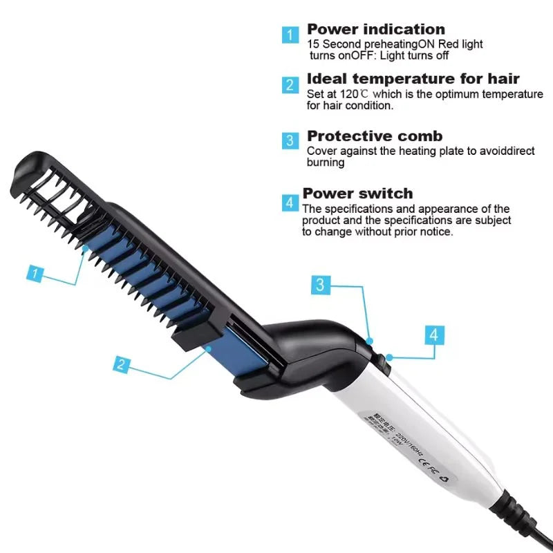 y83- Hair & Beard Straightener Comb for Men | Multifunction Electric Hair & Beard Styling Brush | Quick Heating Ceramic Straightener