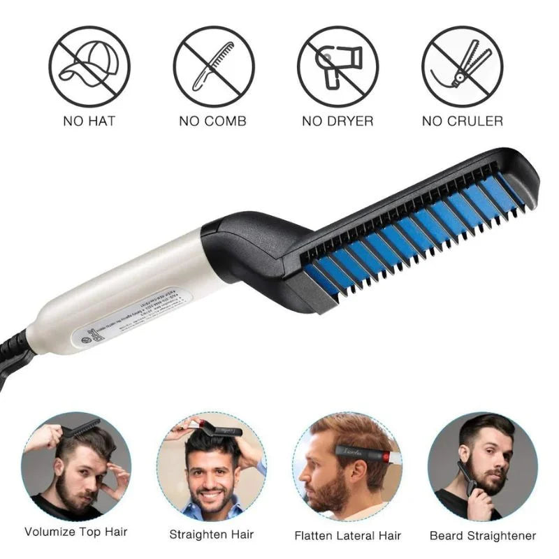 y83- Hair & Beard Straightener Comb for Men | Multifunction Electric Hair & Beard Styling Brush | Quick Heating Ceramic Straightener