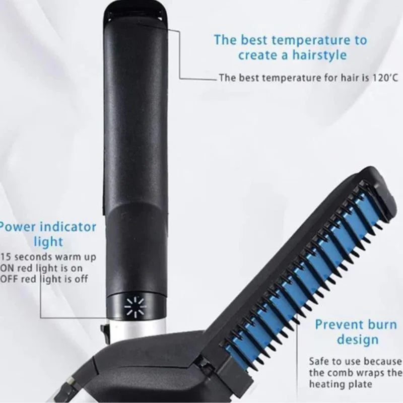 y83- Hair & Beard Straightener Comb for Men | Multifunction Electric Hair & Beard Styling Brush | Quick Heating Ceramic Straightener