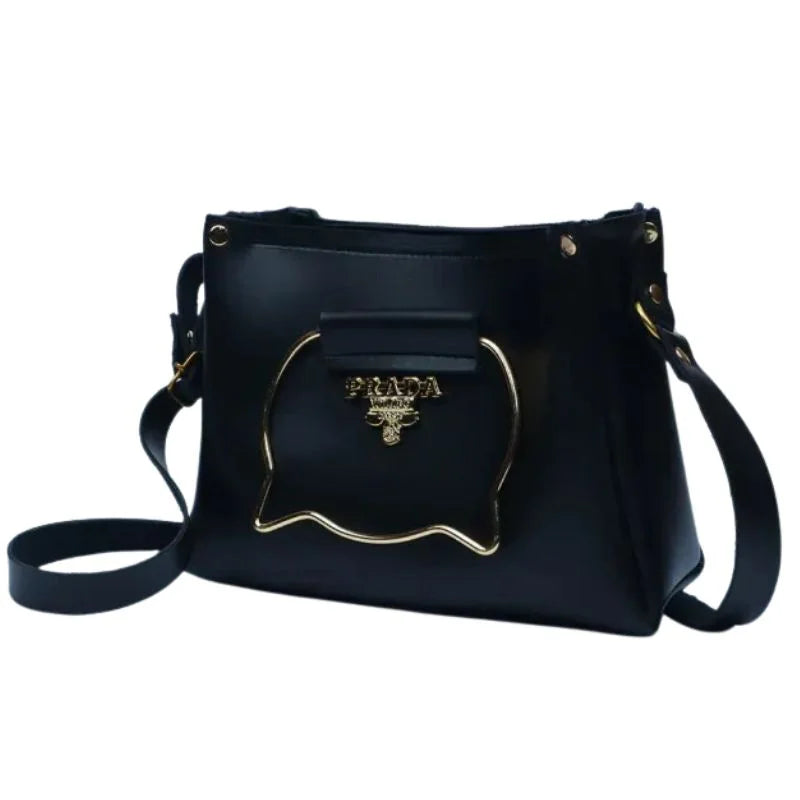 y65- Black Elegant Cat Handle Handbag for Girls & Ladies | Stylish Shoulder & Crossbody Bag with Gold Accents | Adjustable Strap