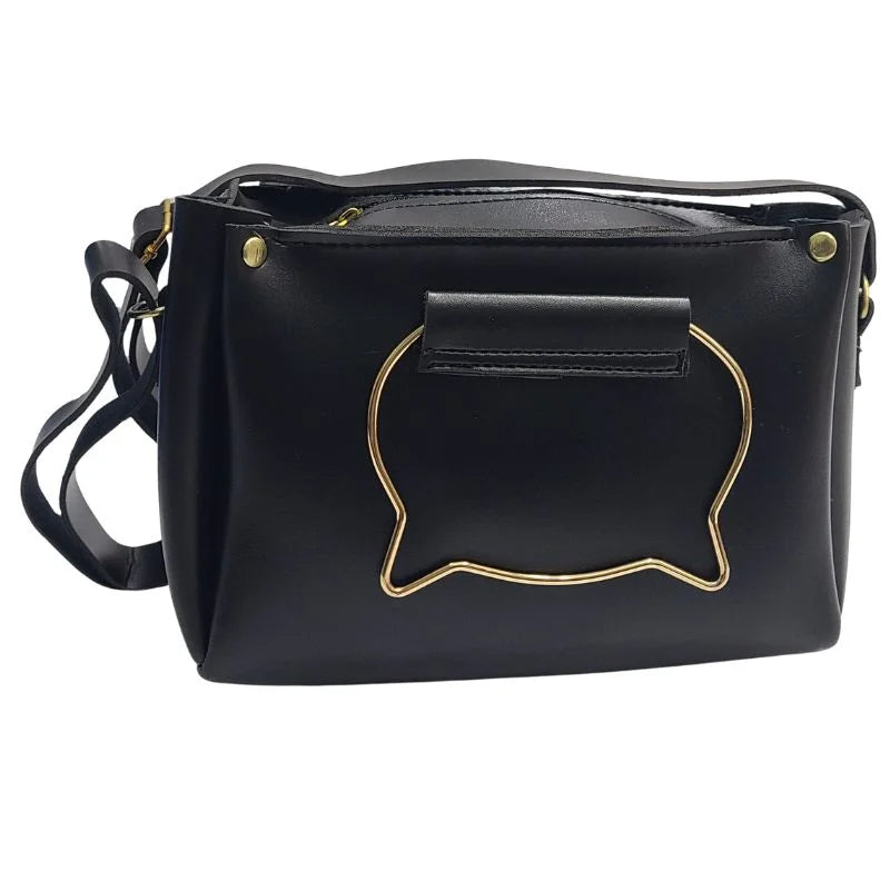y65- Black Elegant Cat Handle Handbag for Girls & Ladies | Stylish Shoulder & Crossbody Bag with Gold Accents | Adjustable Strap