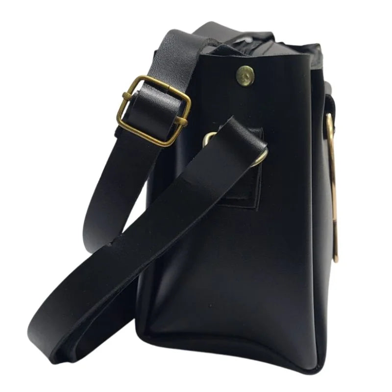y65- Black Elegant Cat Handle Handbag for Girls & Ladies | Stylish Shoulder & Crossbody Bag with Gold Accents | Adjustable Strap