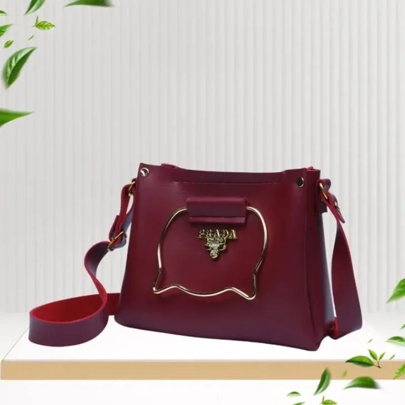 y64- Maroon Elegant Cat Handle Handbag for Girls & Ladies | Stylish Shoulder & Crossbody Bag with Gold Accents | Adjustable Strap