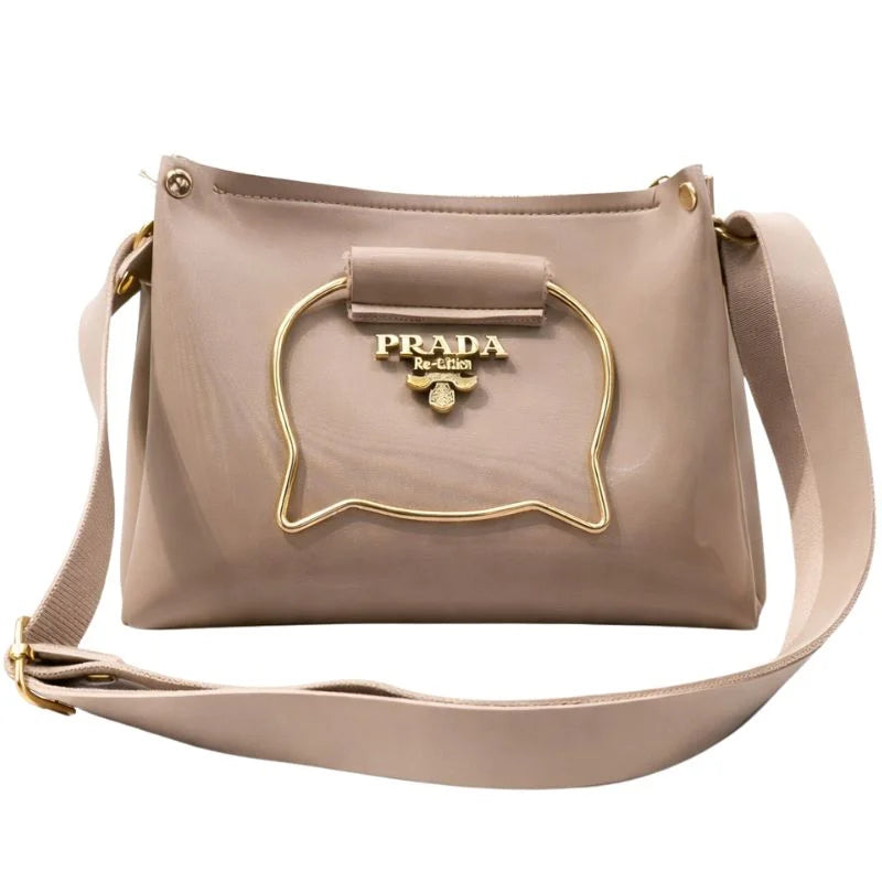 y62- Beige Elegant Cat Handle Handbag for Girls & Ladies | Stylish Shoulder & Crossbody Bag with Gold Accents | Adjustable Strap