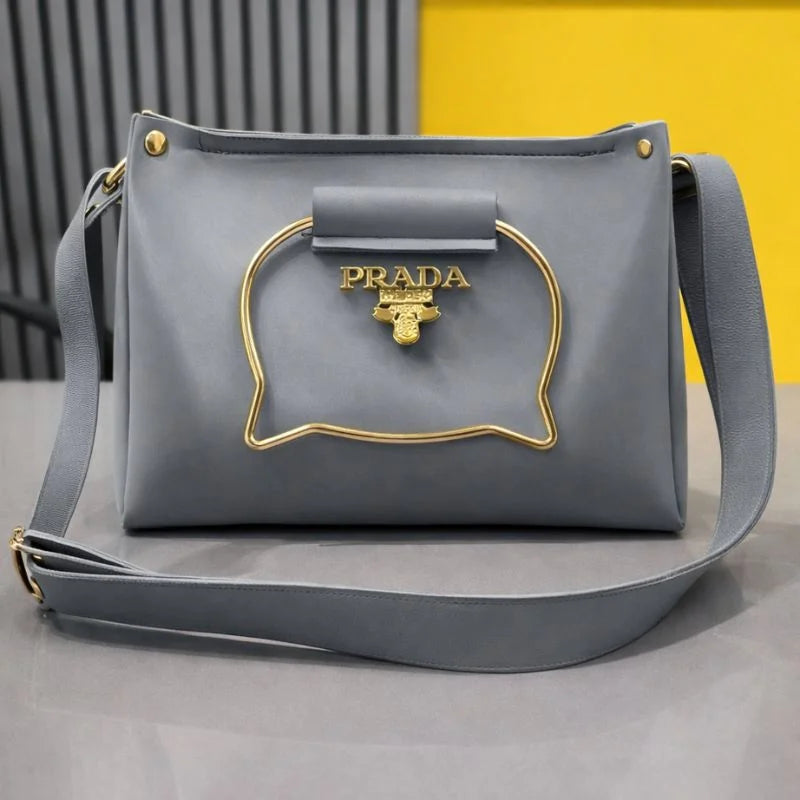 y63- Gray Elegant Cat Handle Handbag for Girls & Ladies | Stylish Shoulder & Crossbody Bag with Gold Accents | Adjustable Strap
