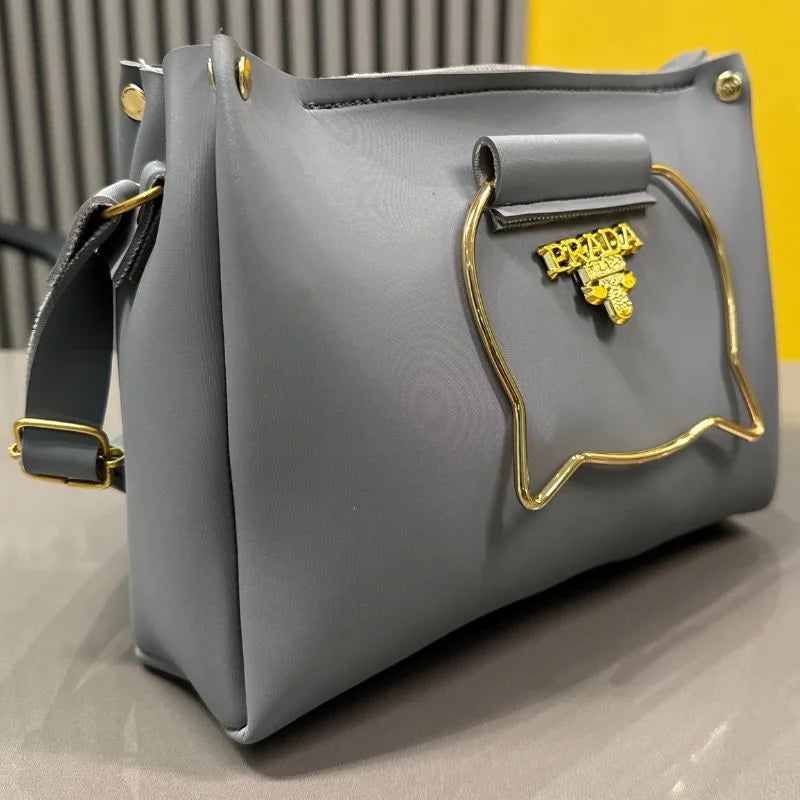 y63- Gray Elegant Cat Handle Handbag for Girls & Ladies | Stylish Shoulder & Crossbody Bag with Gold Accents | Adjustable Strap