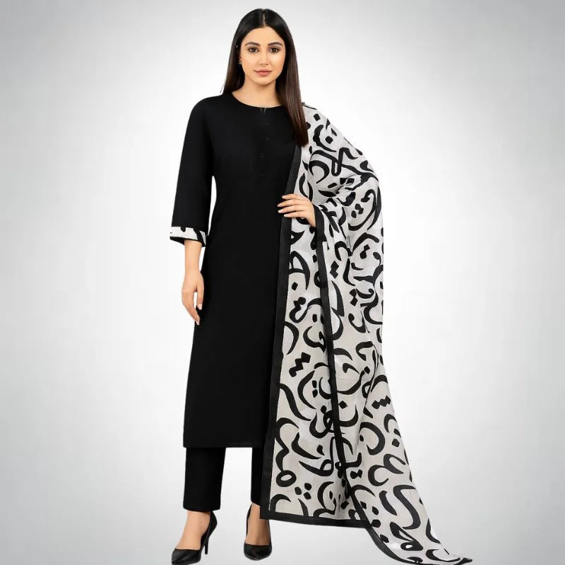 y79- Katan Silk 3-Piece Suit for Women | Unstitched Plain Shirt & Trouser with Heavy Winter Silk Shawl