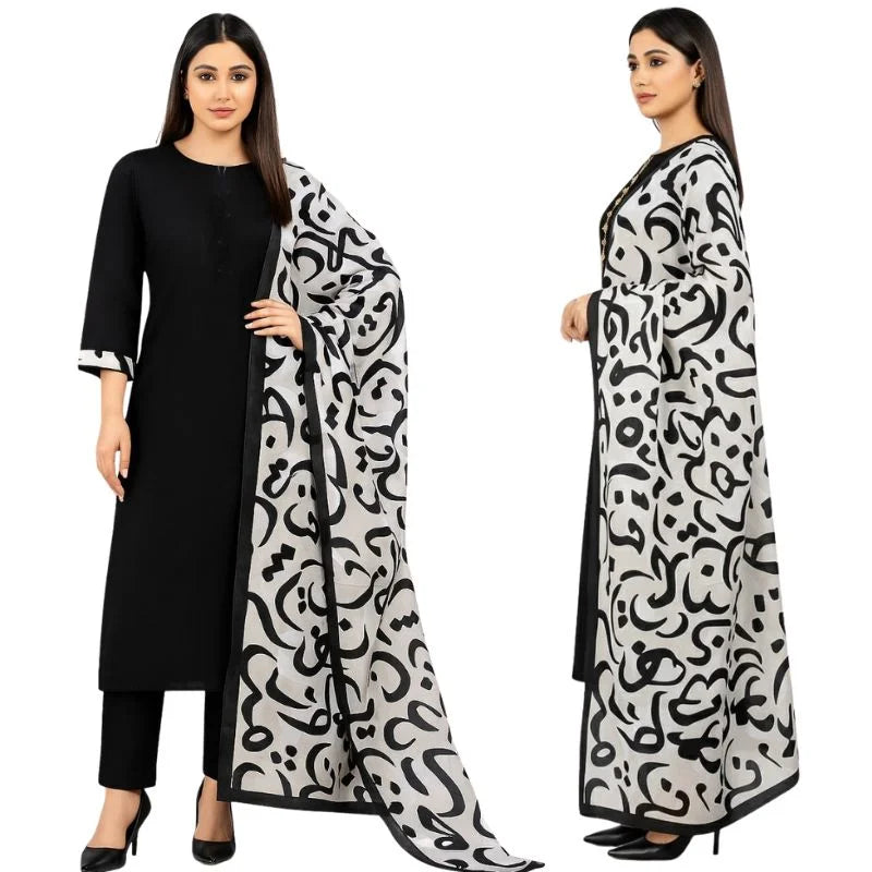 y79- Katan Silk 3-Piece Suit for Women | Unstitched Plain Shirt & Trouser with Heavy Winter Silk Shawl