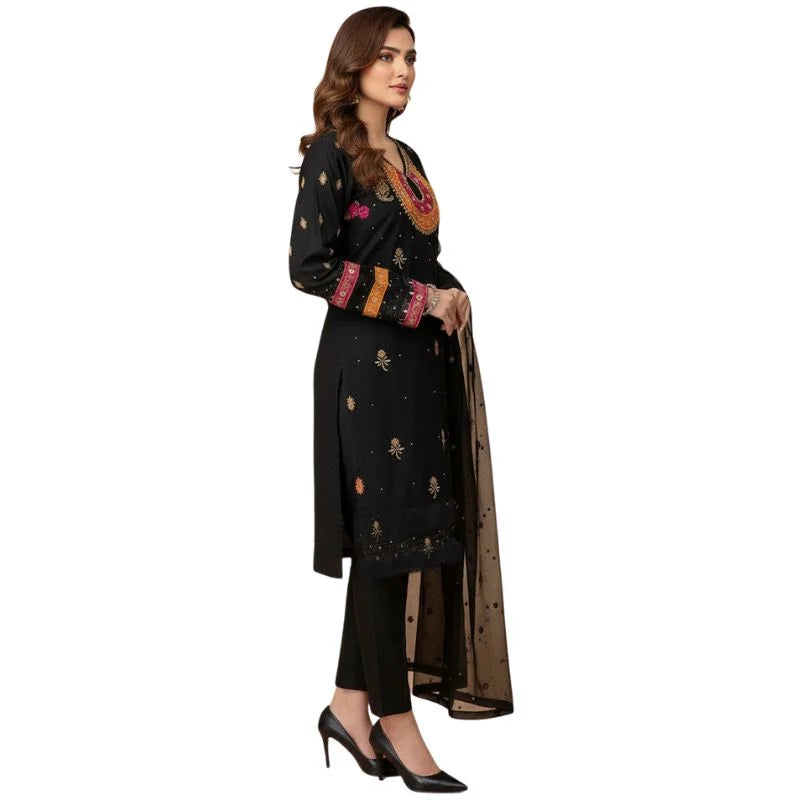 y78- Organza 3-Piece Suit for Women | Unstitched  Handmade Aari Zari & Beads Work