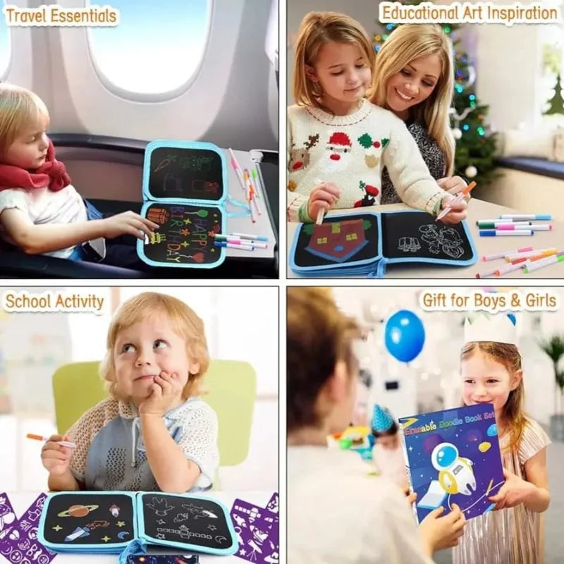 y36- Erasable Doodle Drawing Book for Kids | Reusable Waterproof Activity Book with 3 Pens & 3 Wipes | Random Designs