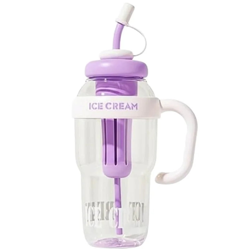 y35- Ice Cream Water Bottle with Straw & Tea Infuser | 1400ml  |  | Large Capacity Gym & Summer Drink Bottle | Random color