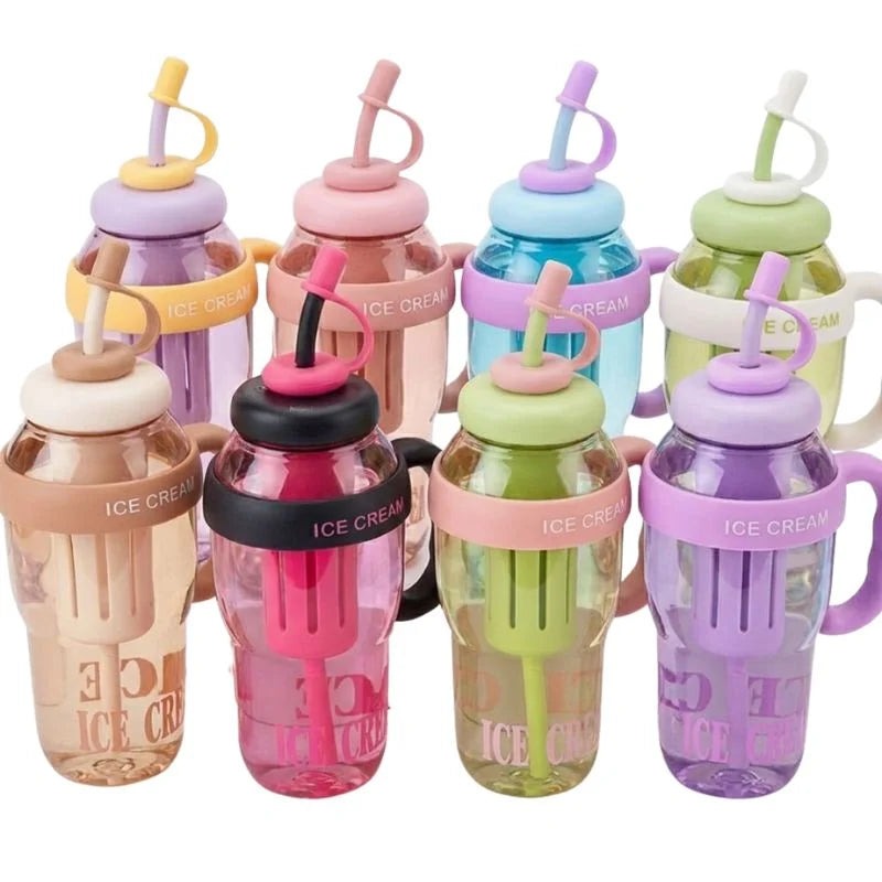 y35- Ice Cream Water Bottle with Straw & Tea Infuser | 1400ml  |  | Large Capacity Gym & Summer Drink Bottle | Random color