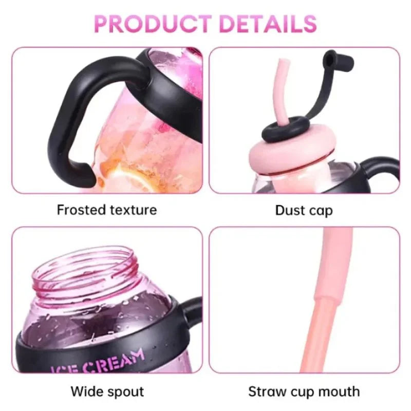 y35- Ice Cream Water Bottle with Straw & Tea Infuser | 1400ml  |  | Large Capacity Gym & Summer Drink Bottle | Random color