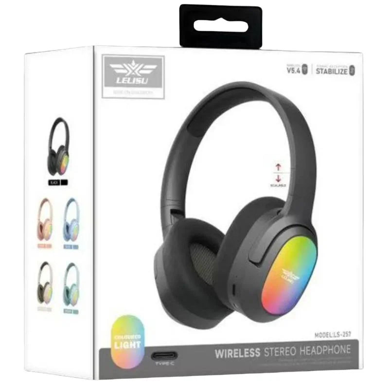 y50- Lelisu LS-257 Wireless Stereo Headphones | Bluetooth 5.4 Over-Ear Headset with Type-C Charging & LED Lights