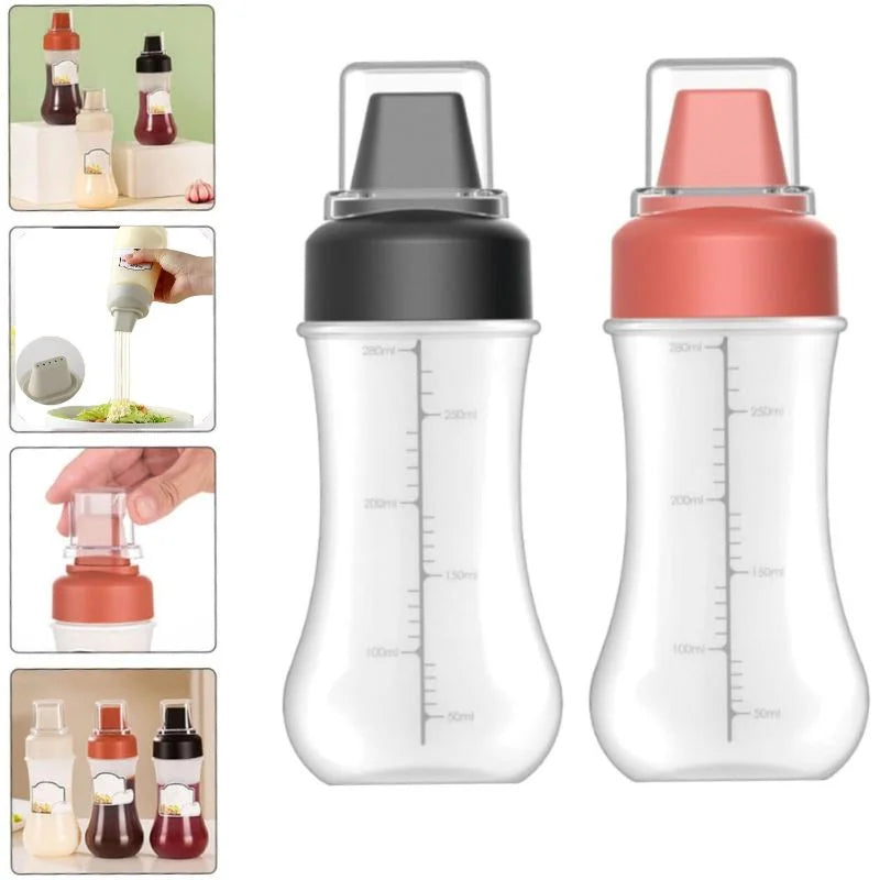 y29- 5 Hole Squeeze Sauce Bottle | Refillable Condiment Dispenser with Lid | Multipurpose Ketchup & Hot Sauce Bottle for Kitchen | Black Cap
