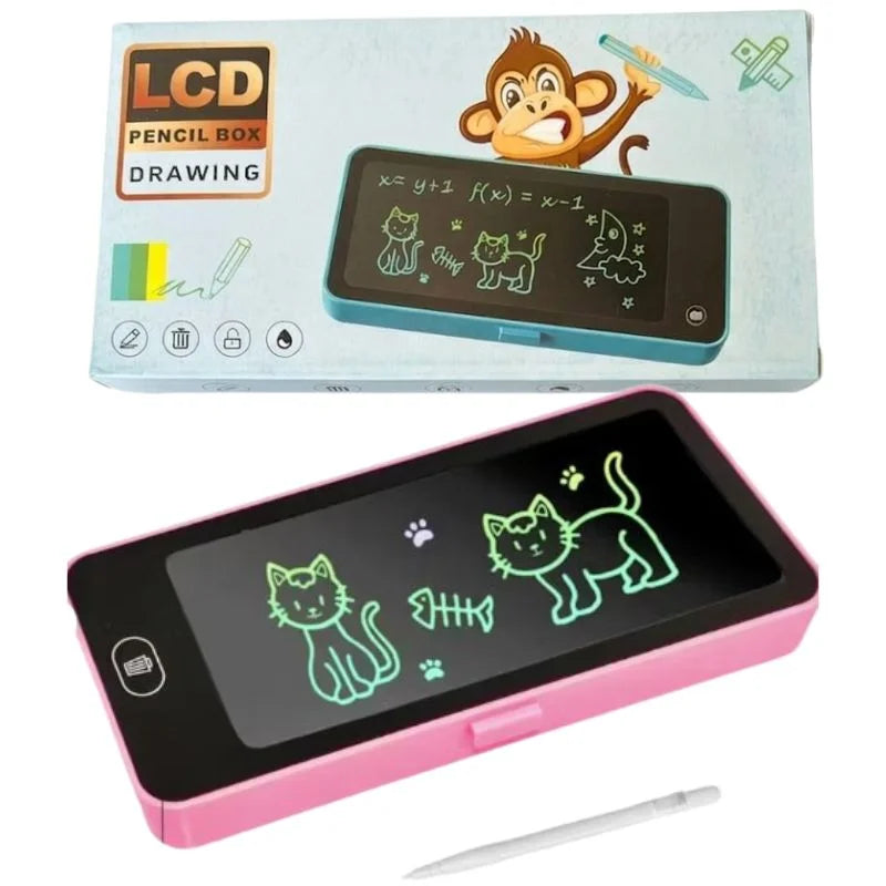 y37- LCD Drawing Pen Case for Kids | Writing Tablet Pencil Box with Screen Lock & One-Key Erase | Random Color