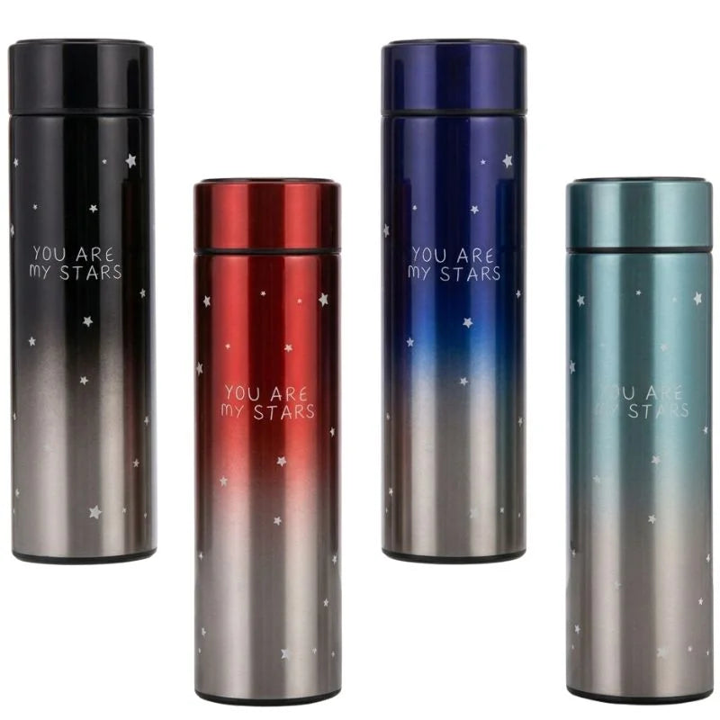 y39- LED Temperature Display Water Bottle Stars Design  | Smart Stainless Steel Vacuum 500ml Flask | Random Color