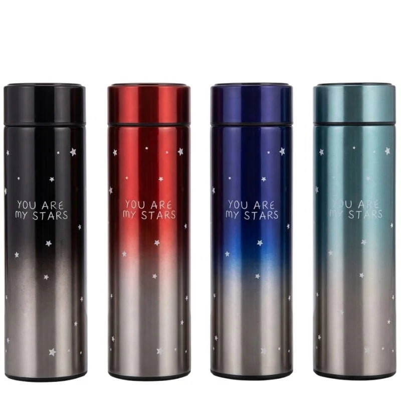 y39- LED Temperature Display Water Bottle Stars Design  | Smart Stainless Steel Vacuum 500ml Flask | Random Color