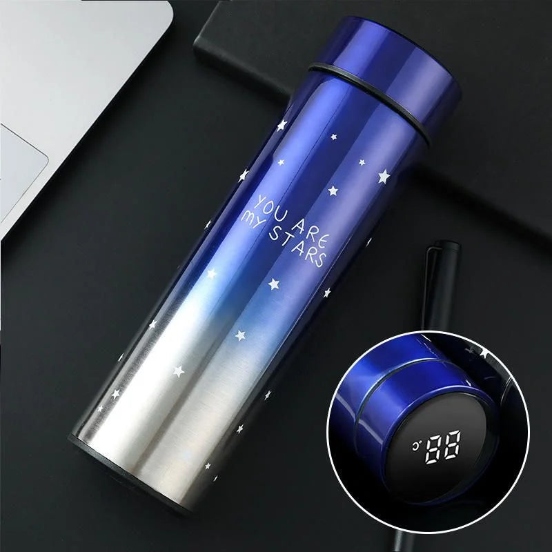 y39- LED Temperature Display Water Bottle Stars Design  | Smart Stainless Steel Vacuum 500ml Flask | Random Color