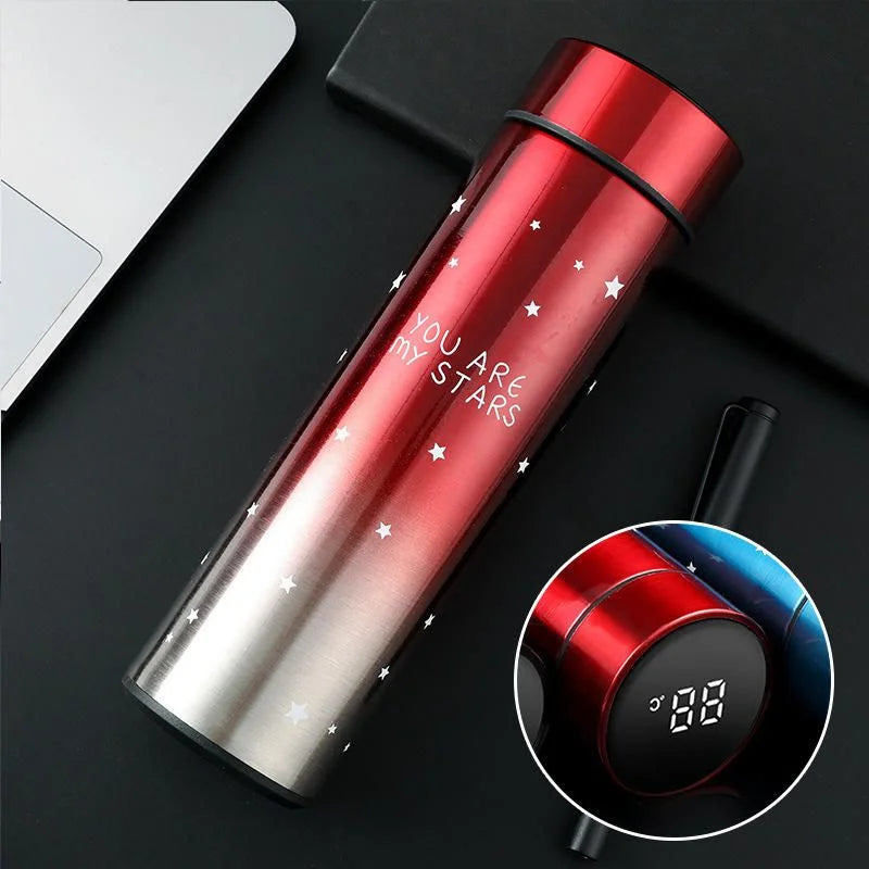 y39- LED Temperature Display Water Bottle Stars Design  | Smart Stainless Steel Vacuum 500ml Flask | Random Color