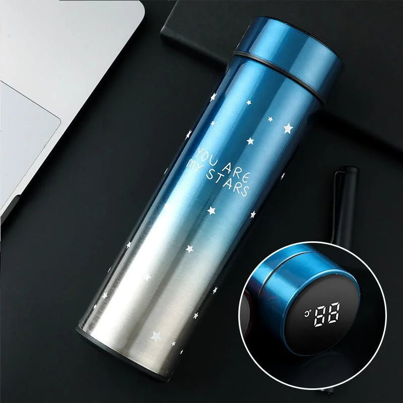 y39- LED Temperature Display Water Bottle Stars Design  | Smart Stainless Steel Vacuum 500ml Flask | Random Color
