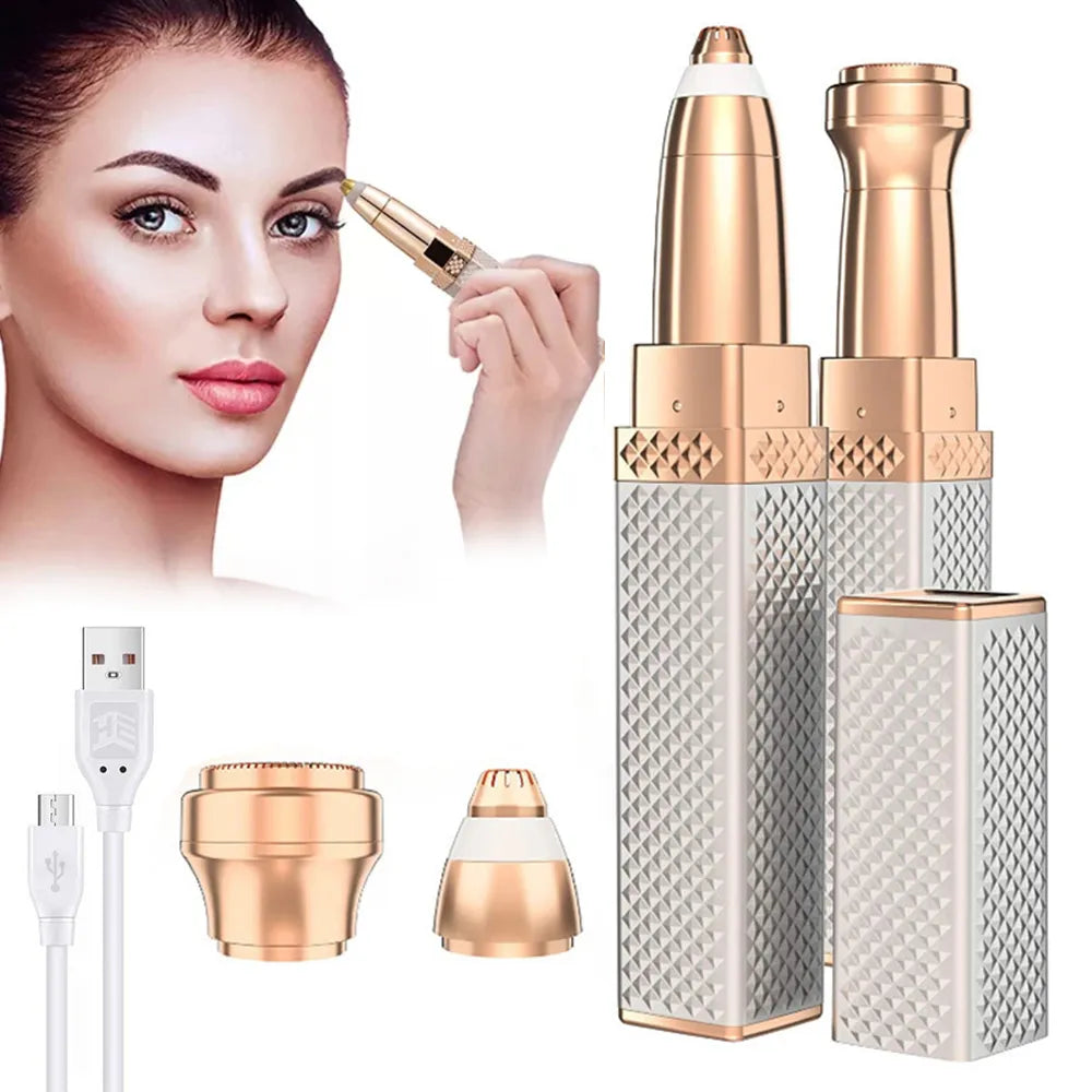 y85- 2-in-1 Flawless Facial Hair Remover & Eyebrow Trimmer | USB Rechargeable, Painless & Portable | Silver Color