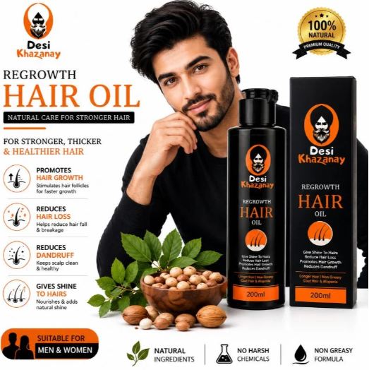y7- Desi Khazanay Regrowth Hair Oil | Herbal Hair Growth Oil with 25+ Herbs, Cold-Pressed Oils & Essential Oils | Scalp Nourishment & Hair Care | For Men & Women