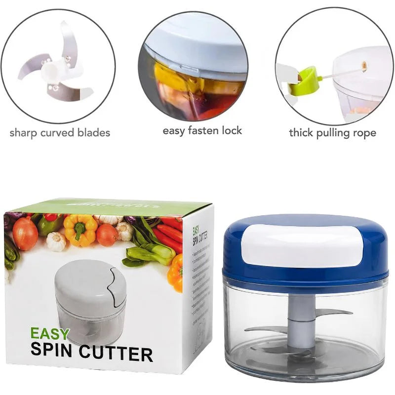 y17- Manual Mini Hand Pull Food Chopper | Spin Cutter Vegetable & Fruit Chopper | Food Processor for Onion, Garlic, Salad & Kitchen Use