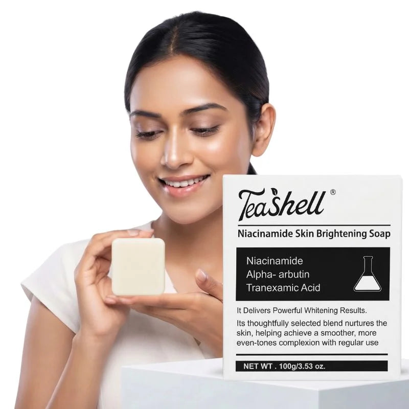 y8- TeaShell Niacinamide Skin Brightening Soap | Face & Body Brightening Bar with Niacinamide, Alpha Arbutin & Tranexamic Acid | Deep Cleansing Formula | For Men & Women | 100g